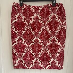 🎤🎉 Talbots Elegant Red and White Damask Tapestry Patterned Pencil Skirt Sz 12